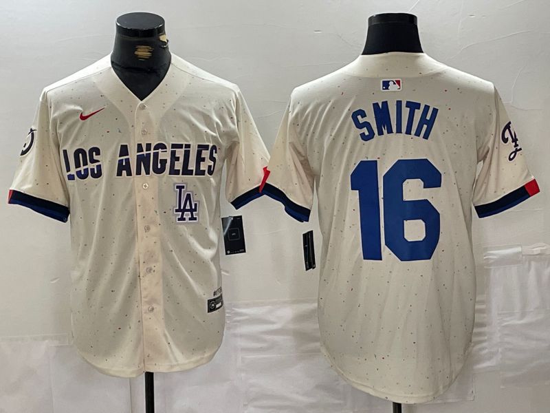 Men Los Angeles Dodgers 16 Smith Cream Fashion Nike Game MLB Jersey style 5